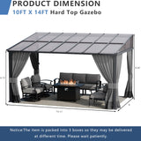 ALAULM 10'x 14' Outdoor Hardtop Pergola,Wall Mounted Lean to Gazebo with Curtains and Netting,Galvanized Metal Frame,Sunshade for Patio, Backyard, Deck and Lawns-Gray ALAULM