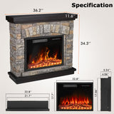 PUKAMI Electric Fireplace with Mantel,Freestanding Stone Fireplace Heater TV Stand with Remote Control, Realistic Flame Effect and 3D Log, 750W/1500W (36 inch) PUKAMI