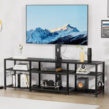 VECELO TV Stand with Mount and Power Outlet, Height Adjustable Entertainment Center with Storage Shelves for 32/55/65/70/75 inches Televisions, Console Table for Living Room, Bedroom, Matte Black VECELO
