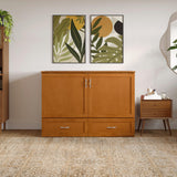 AFI Hamilton Full Murphy Bed Chest with Mattress, Storage, and Built-in Charger in Light Toffee AFI