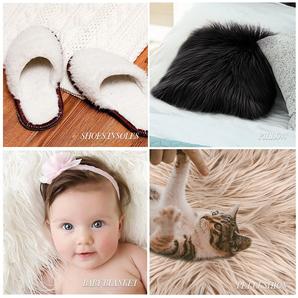 4 Pieces Faux Fox Fur Square Fabric Shaggy Fur Patches Fabric Cuts Chair Cover Seat Cushion Pad for DIY Craft(Khaki, White, Black, Gray) Tatuo