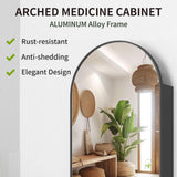 Medicine Cabinet with Mirror 16 x 30 Inch,Black Bathroom Mirror with Storage,Vanity Mirror with Storage,Metal Framed Arched Bathroom Cabinet Surface Mount with 3 Adjust Shelves Generic