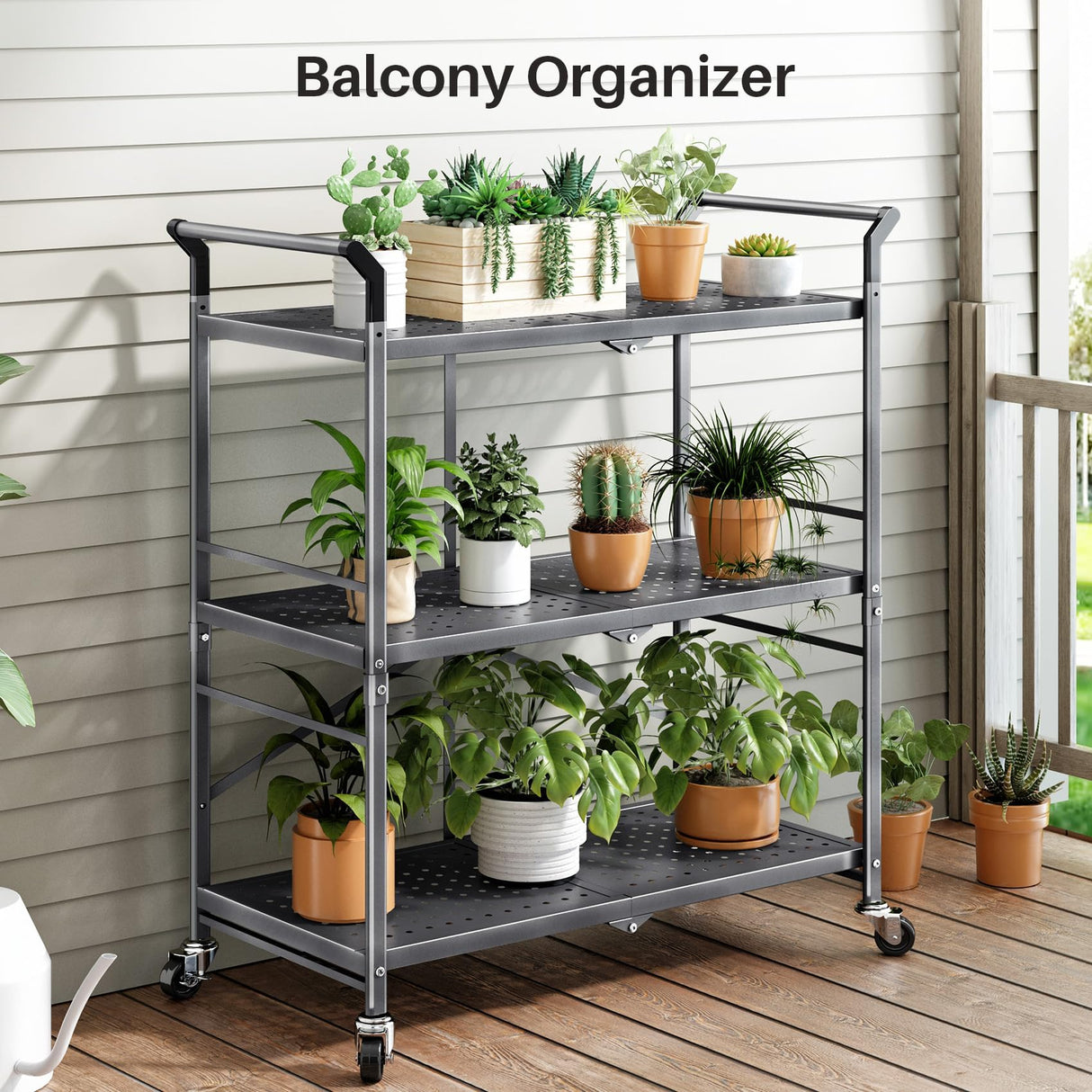 Rolling Utility Cart Folding Cart with Wheels - 3 Tier Collapsible Metal Cart, Large Capacity SNTD