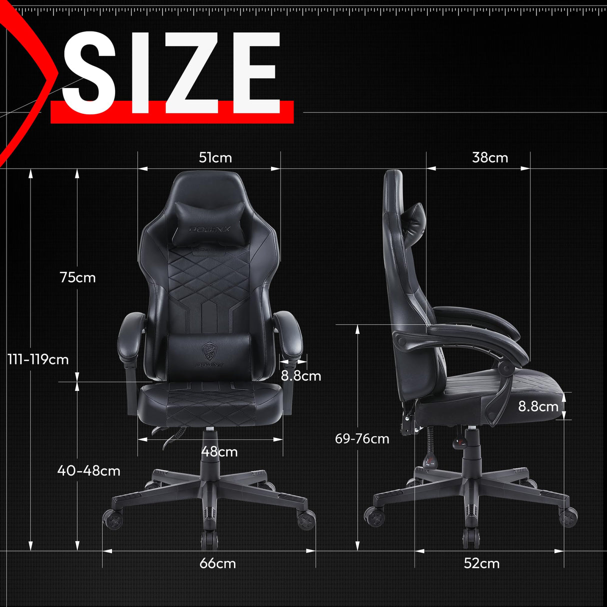 Dowinx Gaming Chair with Pocket Spring Cushion, Ergonomic Computer Chair High Back, Reclining Game Chair Pu Leather 350LBS, Black Dowinx