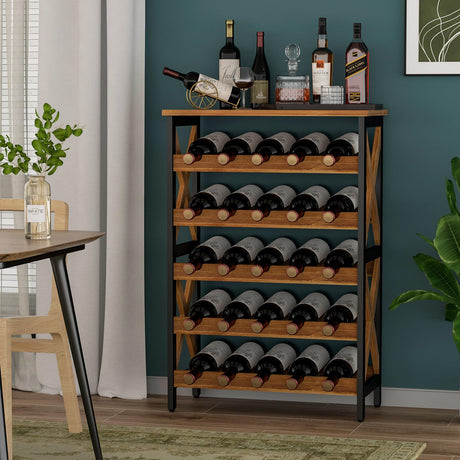 LUMAMU 25 Bottle Wine Rack Freestanding Floor Rustic Wine Holder Stand 5 Tier Wobble-Free Tall Wine Racks Wine Large Display Storage Shelf for Cellar LUMAMU