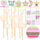 Chinco Princess Fairy Wands Kit Include Wooden Fairy Wands, Gem Stickers, Ribbons Unfinished Wooden DIY Magical Crafts Moon Butterfly Magical Crafts for Girls Make Your Own Princess(18 Sets) Chinco