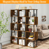 IBUYKE 6-Tier Tall Bookshelf,S-Shaped Geometric Bookcase, Wood Display Shelves with Storage,Industrial Bookshelf for Living Room Bedroom, Home Office, Rustic Brown WBC016H IBUYKE