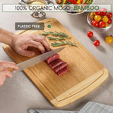 Large Wooden Cutting Board for Kitchen Meal Prep & Serving - Bamboo Cutting Boards with Juice Groove Side Handles, Charcuterie & Chopping Butcher Block - 100% Organic Bamboo, Pre Oiled, 16" x 10" HIWARE