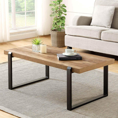 FOLUBAN Rustic Coffee Table,Wood and Metal Industrial Cocktail Table for Living Room, 47 Inch Oak FOLUBAN