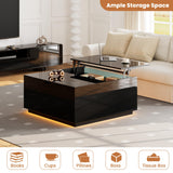 High Gloss Coffee Table with Storage,Black Square Lift Top Coffee Tables with LED & Flip Lid, Small Modern Coffee Table for Living Room with Drawer HAIOOU