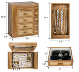 Jewelry Organizer, Rattan Jewelry Box, 5 Layer Wooden Jewelry Organizer Box with Mirror, Jewelry Boxes with 4 Drawers for Women Men, Jewelry Storage for Rings Earrings Necklaces Bracelets Watch Miss Rabbit