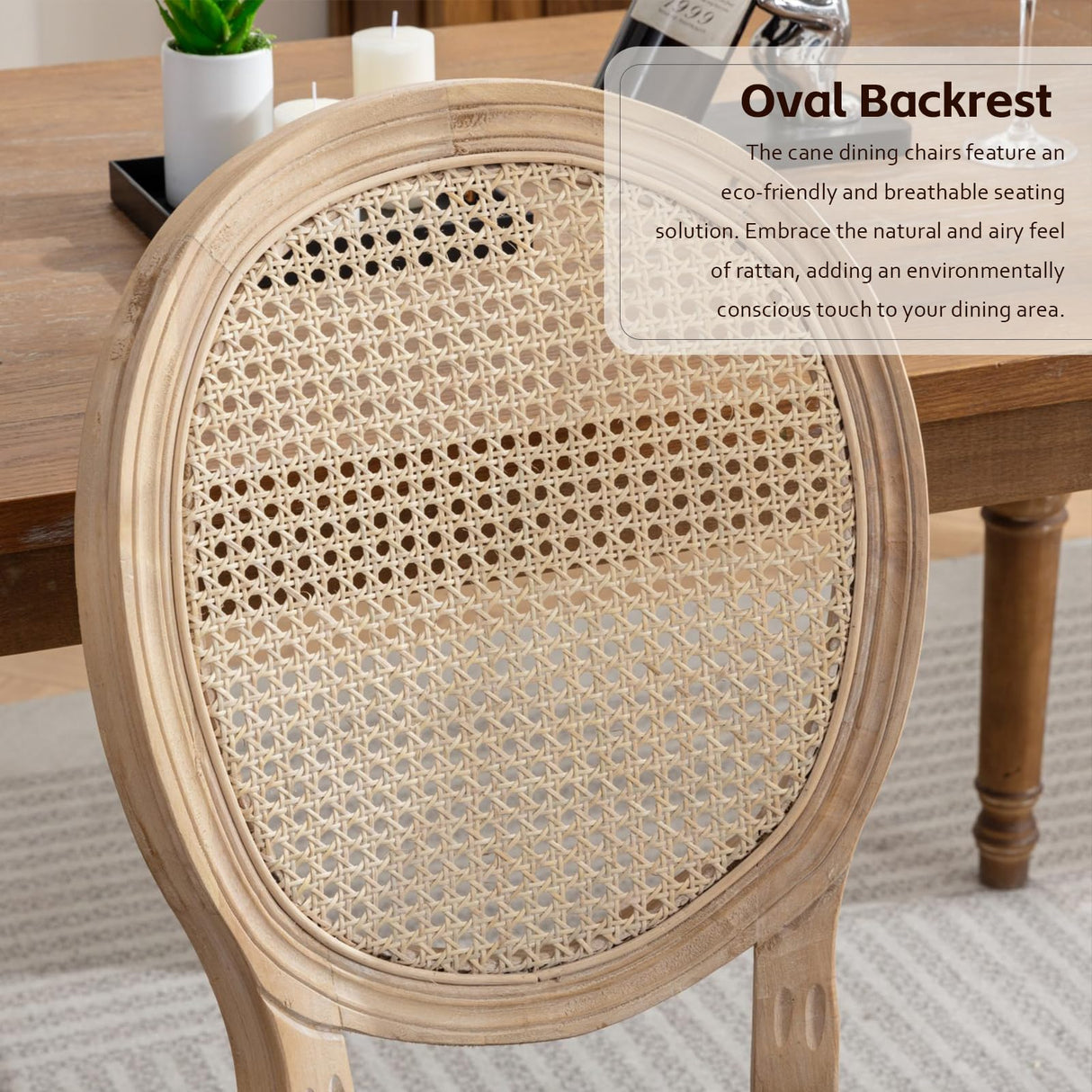 SoarTalent Rattan Back Upholstered Dining Chairs Set of 4 French Country Oval Kitchen Side Chairs with Wood Legs for Dining Room, Kitchen, Restaurant(Beige-Rattan) SoarTalent