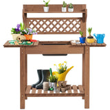 Yaheetech Potting Bench Table Outdoor Garden Horticulture Wooden Workstation Benches w/Sliding Tabletop/Removable Sink/Storage Shelf for Patio, Garden Furniture Wood Workstation,Brown Yaheetech
