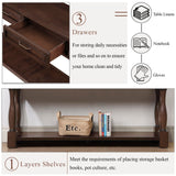 L“KeKe 63inch Solid Wood Console Table with 3 Drawers and 1 Bottom Shelf Extra-Thick Sofa Table(Light Espresso) L“KeKe