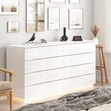 Homsee Large 8 Drawer Double Dresser with LED Light, Modern Dresser Chest of Drawers with High Gloss Surface for Bedroom, White (63”W x 15.7”D x 30.9”H) Homsee