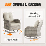 Muphyers 10-Piece Outdoor Patio Furniture Set with Rocking Swivel Chair, PE Wicker Rattan Sectional Sofa Patio Conversation Set with 55,000 BTU Fire Pit Table & Coffee Table, White Muphyers