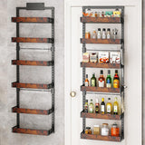 bukfen Over the Door Pantry Organizer, 6-Tier Adjustable Wooden Basket Kitchen Pantry Door Organization and Storage, Heavy-Duty Metal Hanging Kitchen Spice Rack,D6.3 x W17.71 x H50.60 inch,1 Pack bukfen