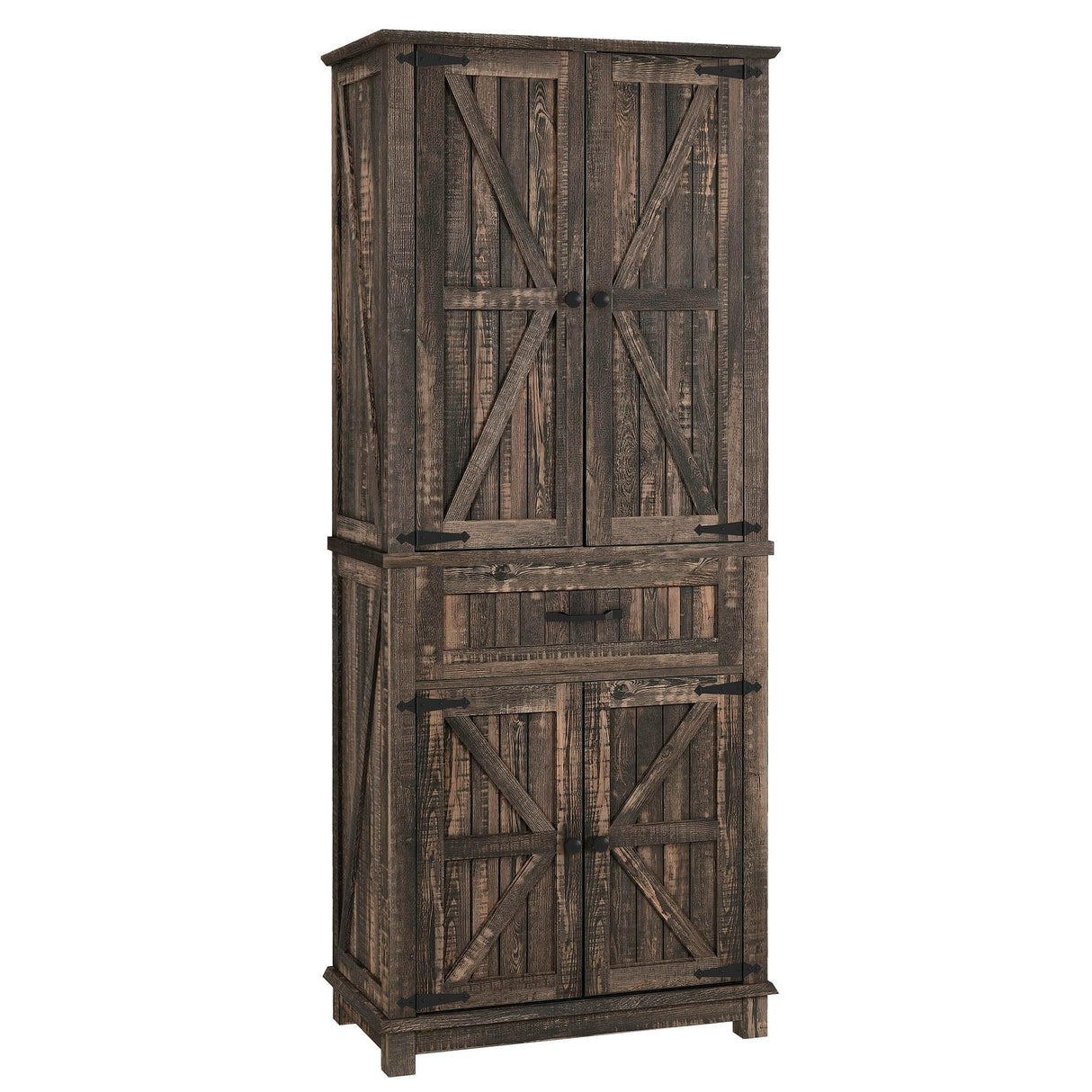 DWVO 72" Tall Farmhouse Pantry Cabinet, Kitchen Storage Pantry with Barn Doors & Drawer, Versatile Organizer with Adjustable Shelves, Rustic Cupboard for Dining Room, Living Room, Dark Rustic Oak DWVO