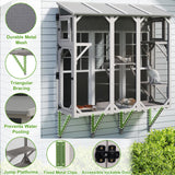 PetsCosset Cat Window Box,Wooden Window Catio for Indoor Cats,Expandable Outdoor Enclosure with 4 Platforms & 3 Doors,Secure Wall-Mounted Perch for Sunbathing, Play & Tunnel Connection,All-Weather Use PetsCosset