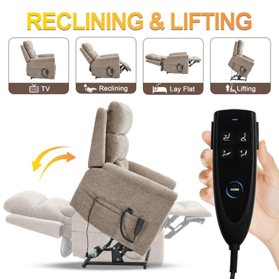 Trustyue Dual Motor Power Lift Recliner Chair with Lay Flat, Full-Body Vibration & Lumbar Heating - Lift Assist Chair for Elderly, Electric Recliner with Massage and Heat, Easy Assembly Khaki