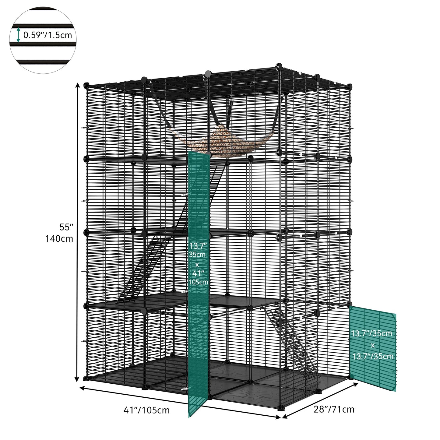 YITAHOME 4 Tier Cat Cage Large with Hammock Outdoor Cat Enclosure Catio Metal Kennels for 1-3 Cats, Indoor DIY Detachable Pet Playpen - WoodArtSupply