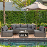 HOMREST 6 Pieces Patio Furniture Sets, Outdoor Daybed with Canopy, Rattan Outdoor Sectional Sofa Set with Adjustable Backrest, Chaise Chair Sunbed for Garden Poolside Backyard（Gray） HOMREST