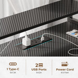 SEVEN WARRIOR Gaming Desk with LED Lights & Power Outlets, 39" Computer Desk with Monitor Stand & Storage Shelf, Gaming Table with Earphone Hook, Office Desk with Footrest, Carbon Fiber Black SEVEN WARRIOR