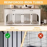 EBE Dog Crate Furniture, 74.8''Wooden Dog Crate with 2 Drawers and Removable Divider, Dog Kennel Indoor Furniture with Double Rooms, Heavy Duty Dog Crate Table Indoor TV Stand for Large Medium Dogs EBE