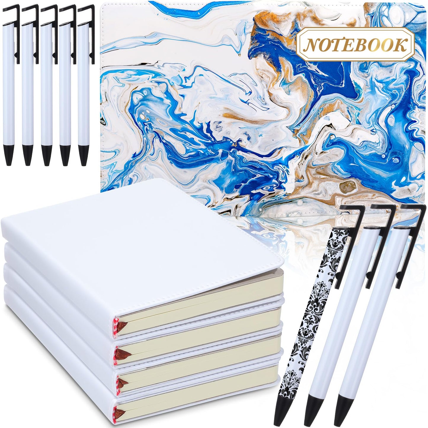 Honoson 12 Pcs Sublimation Journal Blank Include 4 Pcs A6 Sublimation Notebooks Blank 200 Pages and 8 Sublimation Pens for classroom students office School Supplies 4.3 x 5.7