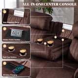 Zero Gravity Power Recliner Sofa Couch – Electric Reclining Sofa with Drop Down Table & Wireless Charging, 3 Seater Dual Reclining Couch with Adjustable Headrests for Living Room (Velvet, Brown) CALIVIA