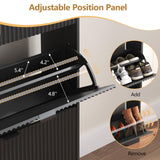 Shoe Cabinet Storage for Entryway with 4 Flip Drawers, Black Fluted Shoe Cabinet with Adjustable Shelves, Wooden Hidden Shoe Rack Freestanding Narrow Slim Shoes Storage for Hallway, Entrance HUANLEGO