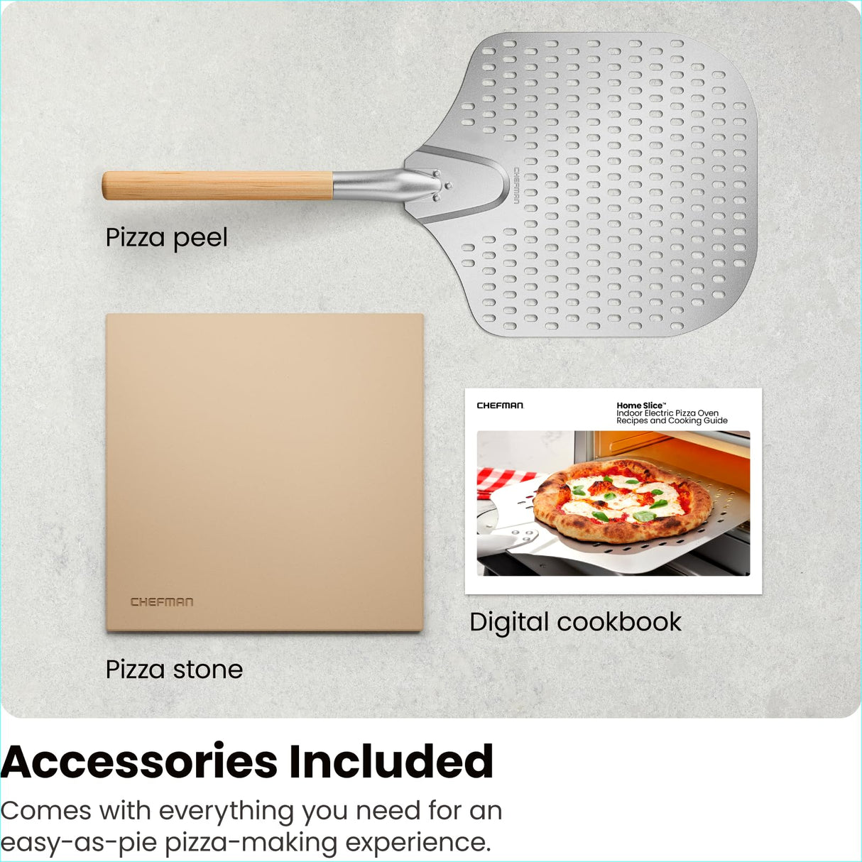 CHEFMAN Indoor Pizza Oven - Makes 12 Inch Pizzas in Minutes, Heats up to 800°F - Countertop Electric Pizza Maker with 5 Touchscreen Presets, Pizza Stone and Peel Included - Stainless Black Chefman