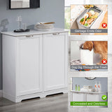 VECELO Double Tilt Out Kitchen Trash Bin Cabinet Dog Proof Garbage Can with Wood Holder Free Standing Recycling, White VECELO
