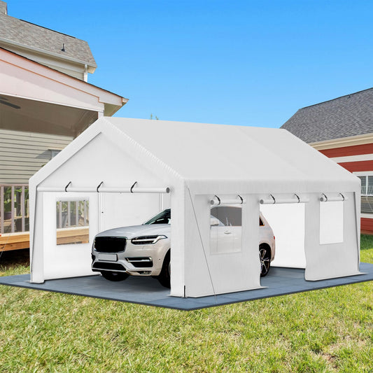 Thanaddo Carport 13'x 20' Heavy Duty Car Port with Roll-up Sidewall and Ventilated Windows with Removable Sidewalls,Portable Outdoor Garage for Car,Truck,Boat,Car Canopy,White Carports