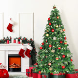 Arlopu 8ft PE&PVC Prelit Christmas Tree, Artificial Spruce Tree with 400 Warm White Lights, 1312 Branch Tips, Ice Crystal, Metal Hinges and Foldable Stand for Home,Party,Store,Holiday, Decor Arlopu