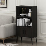 Furinno Claude Mid Century Style Accent Wooden Leg Bookcase Cabinet with Storage Organizer Shelves, Espresso Furinno