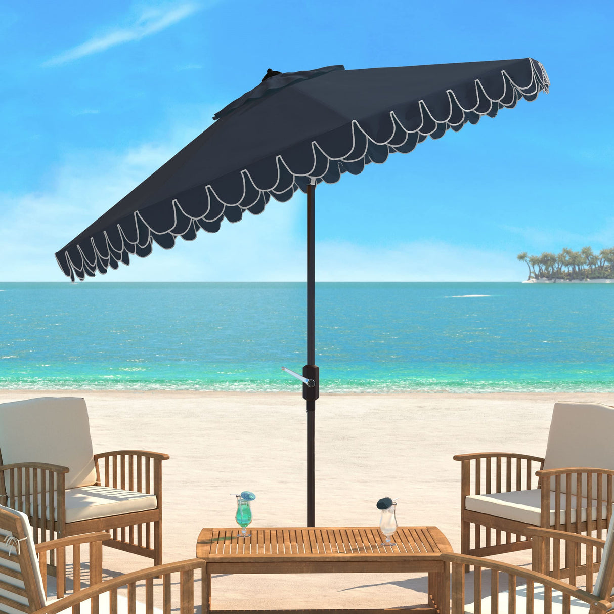 SAFAVIEH PAT8006A Outdoor Collection Elegant Valance Auto Tilt Umbrella Safavieh