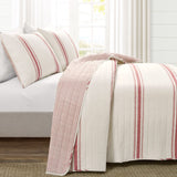 Lush Decor Farmhouse Stripe Reversible Cotton Quilt King Size 3 Piece Set Red - Farmhouse Bedding Set King Quilt - Striped Bedding Lush Decor