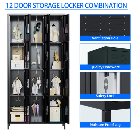 METAN Metal Locker for School Office Gym Bedroom,9 Doors Black Steel Storage Locker Cabinet for Employees, Industrial Storage Locker, Assembly Required (9 Door-Black) METAN