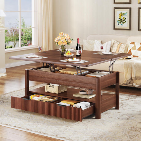 HUAHUU 40" Lift Top Coffee Table, 4 in 1 Square Coffee Table with Storage Shelf & 2 Drawers, Modern Coffee Tables with Lift Tabletop, Converts to Dining Table for Living Room, Home Office, Walnut HUAHUU