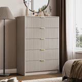 MAISONARIA 5 Drawer Dresser for Bedroom, Tall Dresser Chest of Drawers with Gold Handles, 32 Inch Wide Nightstand with for Bedroom, Living Rooms, Offices, and Entryways, Beige MAISONARIA