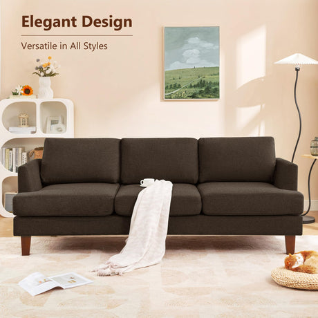 Busaurus 3 Seater Sofa Couch with Deep Seats, 89" Mid Century Modern Upholstered Sofa with Armrests, Comfy Couches for Living Room, Bedroom, Apartment and Office (Brown) Busaurus