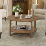 Cozyman Round Coffee Table, 35" Rustic Modern Circle Coffee Tables with 2-Tier Storage Shelf, Sofa Table, Cocktail Table for Living Room, Dark Wood Cozyman