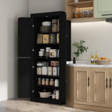 HOMCOM 72.5" Freestanding Kitchen Pantry Cabinet, Tall Storage Cabinet with 4 Doors and 2 Adjustable Shelves for Dining Room, Black Wood Grain HOMCOM