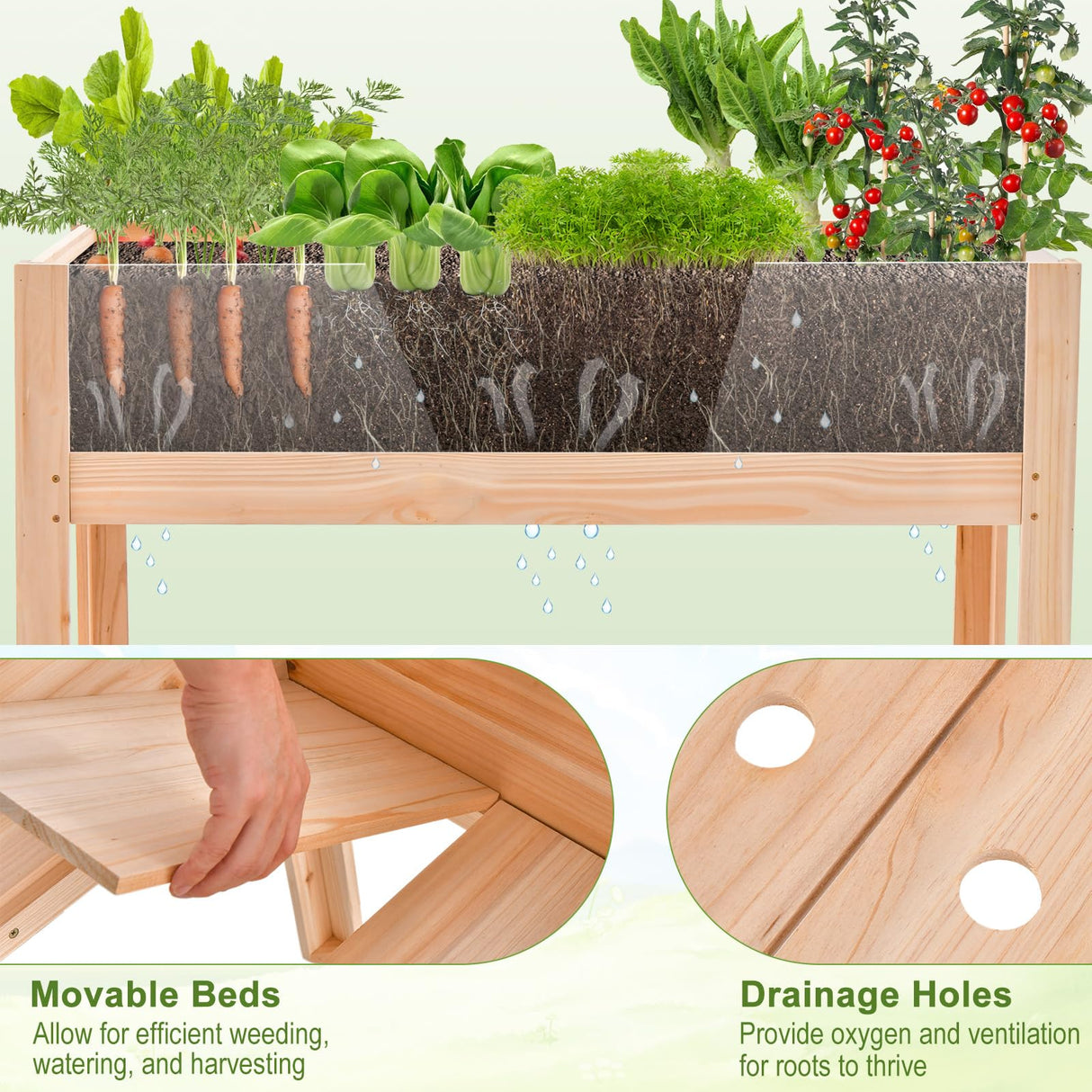 HAPPYGRILL Raised Wooden Garden Bed with Legs, 31” Elevated Planter Box with 2 Acrylic Panel Sides, Drain Holes, Movable Beds, Plant Terrarium with Stand for Vegetables, Fruits, Herbs, Flowers HAPPYGRILL