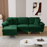 OUYESSIR L Shaped Sectional Sofa Couch, 3 Seat Velvet Sofa with Ottoman and Pillows, Upholstered Comfy Couch Sleeper for Living Room, Bedroom, 91 inches (Green) OUYESSIR
