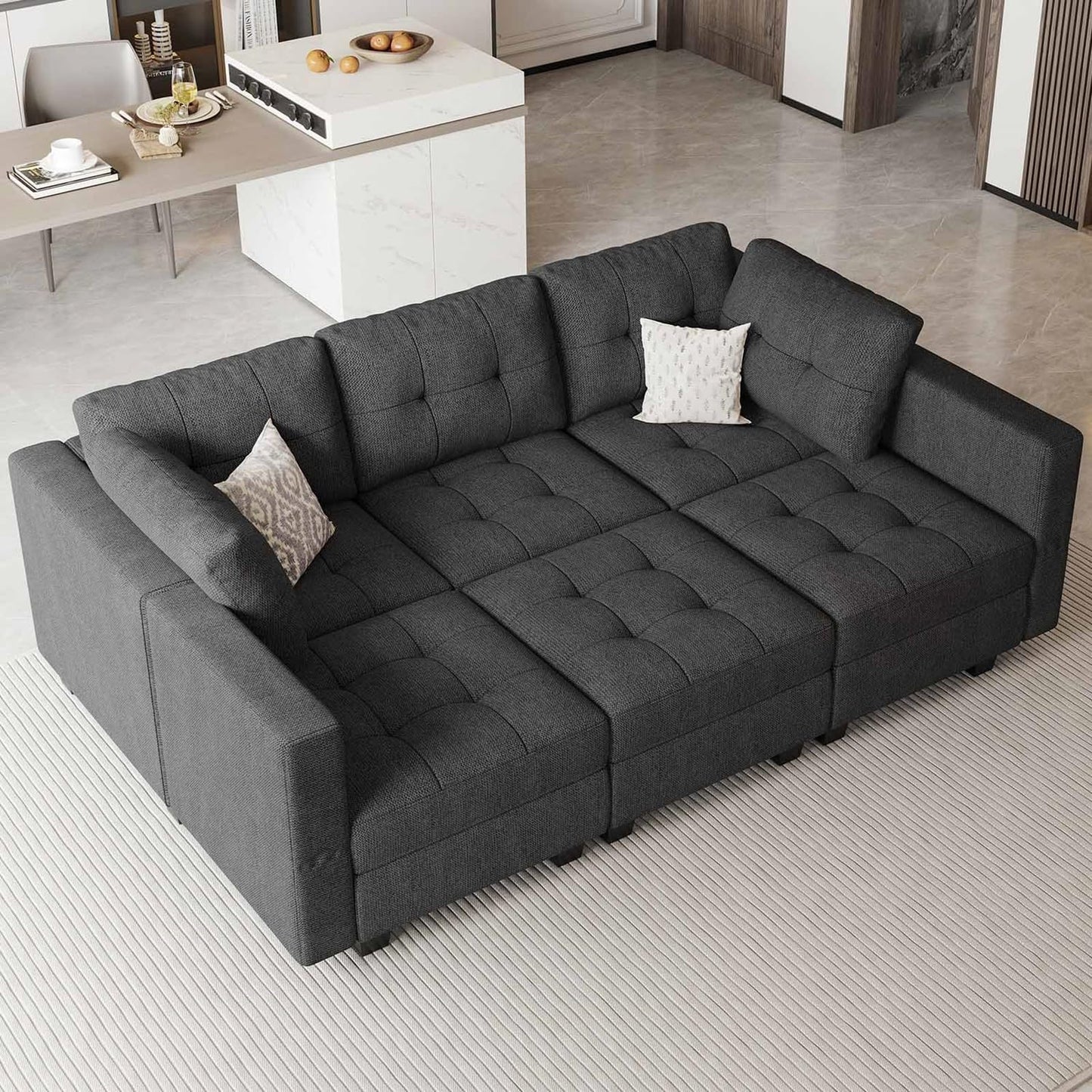 Belffin Modular Sectional Sofa with Storage Sectional Sleeper Couch Modular Sofa Bed for Living Room Dark Grey