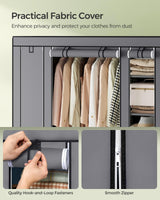 SONGMICS Closet Wardrobe, Portable Closet for Bedroom, Clothes Rail with Non-Woven Fabric Cover, Clothes Storage Organizer, 59 x 17.7 x 69 Inches, 12 Compartments, Gray ULSF03G SONGMICS