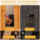 NyPots Automatic Chicken Coop Door Solar Powered, LCD Display Automatic Chicken Door with Timer & Light Sensor, Aluminum Alloy Chicken Door with Remote Control & 4 Modes Automatic Chicken Door Solar NyPots