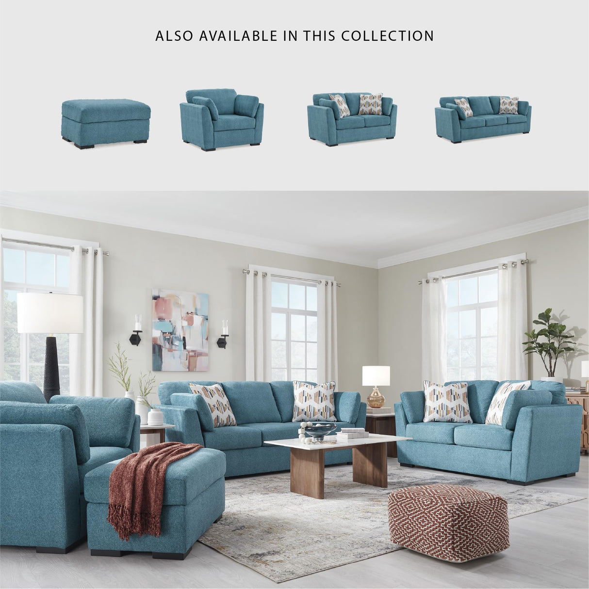 Signature Design by Ashley Keerwick Scandinavian Sofa with 4 Toss Pillows, Blue Signature Design by Ashley